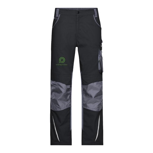 Schwarze Arbeits-Hose aus strapazierfhigem Material mit mehreren Taschen.