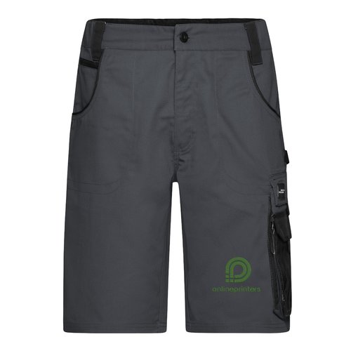 Dunkelgraue/Schwarze Arbeits-Shorts aus Polyester-Baumwoll-Mischgewebe mit Taschen.