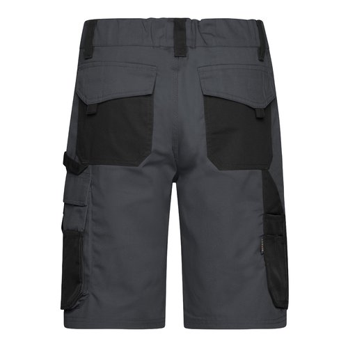 Dunkelgraue/schwarze Polyester-Baumwoll-Shorts mit mehreren Taschen.