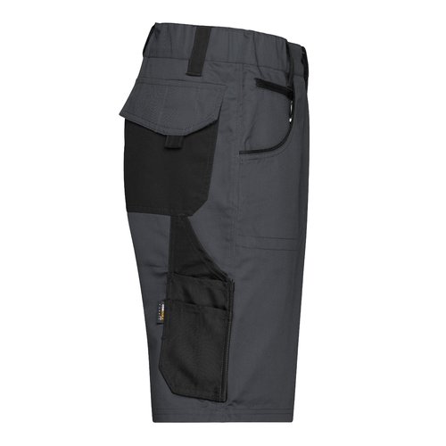 Dunkelgraue/Schwarze Polyester-Baumwoll-Shorts mit mehreren Taschen.