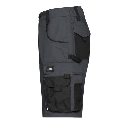 Dunkelgraue/Schwarze Polyester-Baumwoll-Shorts mit mehreren Taschen.
