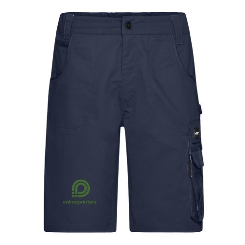Marineblaue Shorts aus Polyester-Baumwoll-Mischgewebe mit mehreren Taschen.