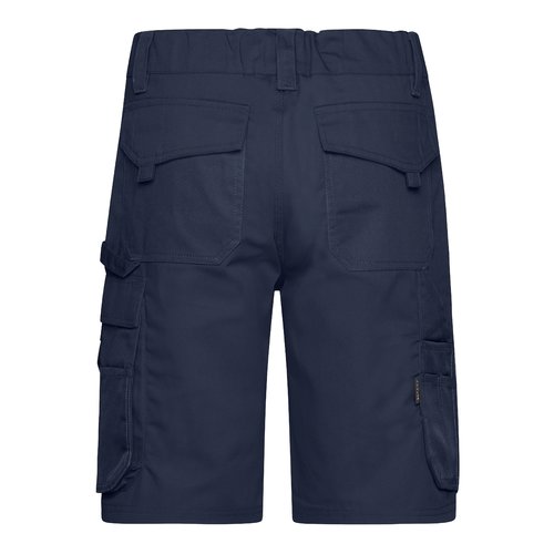 Marineblaue Arbeits-Shorts aus Polyester-Baumwoll-Mischgewebe mit mehreren Taschen.