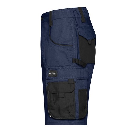 Marineblaue Arbeits-Shorts aus Polyester-Baumwoll-Mischgewebe mit mehreren Taschen.