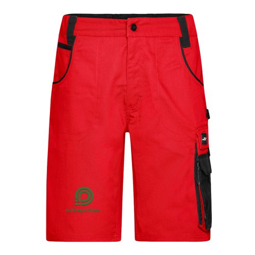 Rote Arbeits-Shorts aus Polyester-Baumwoll-Mischgewebe mit mehreren Taschen.