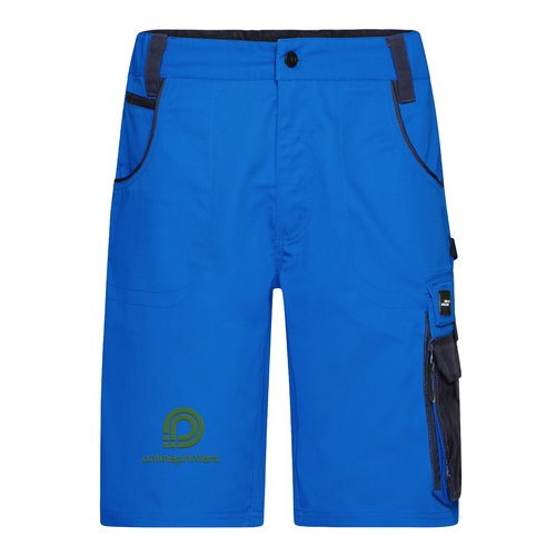 Blaue Arbeits-Shorts aus Polyester-Baumwoll-Mischgewebe mit Taschen.