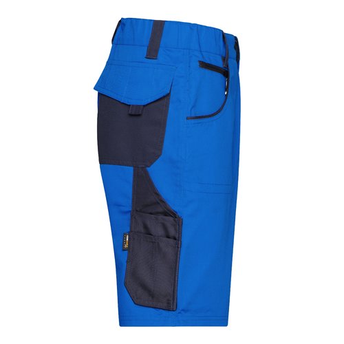 Blaue/Marineblaue Polyester-Baumwoll-Arbeitsshorts mit mehreren Taschen.