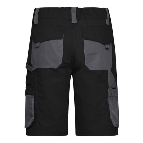 Schwarz-graue Arbeits-Shorts aus Polyester-Baumwoll-Mischgewebe mit mehreren Taschen.
