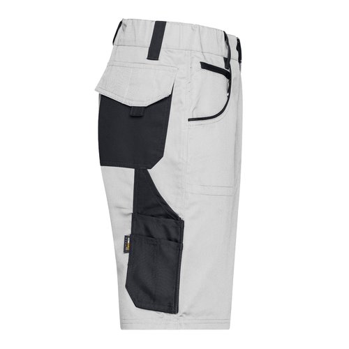 Grau-weie Baumwoll-Polyester-Shorts mit Taschen.
