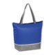 Blaue Khltasche aus Vliesstoff mit Tragegriffen.