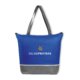 Blaue Khltasche aus Vliesstoff mit Tragegriffen.