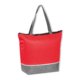 Rote Khltasche aus Vliesstoff mit Reiverschluss und Tragegriffen.