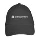 Schwarze Baseballcap aus Stoff mit fnf Feldern.