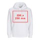 Weier Unisex-Hoodie aus Stoff mit Kapuze und Kngurutasche.
