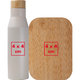 Weies Lunchbox-Set mit Edelstahlflasche und Bambusdeckel.