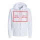 Weisse Stoff-Sweatjacke mit Kapuze, Reiverschluss und Unisex-Schnitt.
