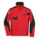 Rote Arbeitsjacke aus Polyester-Baumwoll-Gemisch mit Reiverschluss und mehreren Taschen.