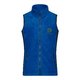 Blaue Polyester-Fleeceweste fr Damen mit durchgehendem Reiverschluss und Taschen.