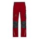 Rot-schwarze Arbeitshose aus Polyester-Baumwoll-Mischgewebe mit mehreren Taschen.