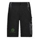 Schwarz-graue Arbeits-Shorts aus Polyester-Baumwoll-Mischgewebe mit mehreren Taschen.