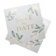 Quadratische Papierkarte mit partiellem Heifoliendruck.