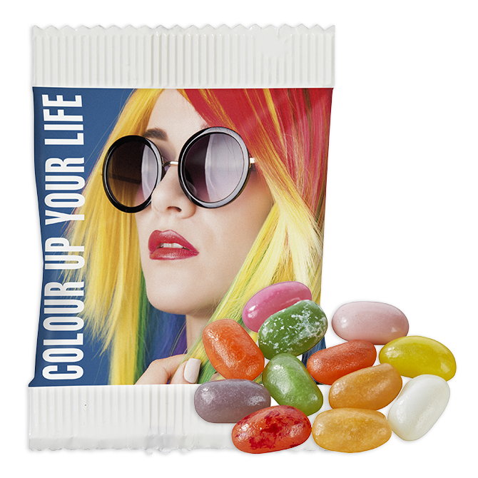 Jelly Beans mit Firmenlogo bedrucken | 1000 Stück | Werbeartikel - Werbetütchen aus Papier