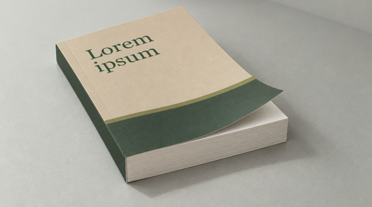 Bild Klebegebundenes Softcover-Buch mit leicht aufgebogenem, flexiblem Umschlag