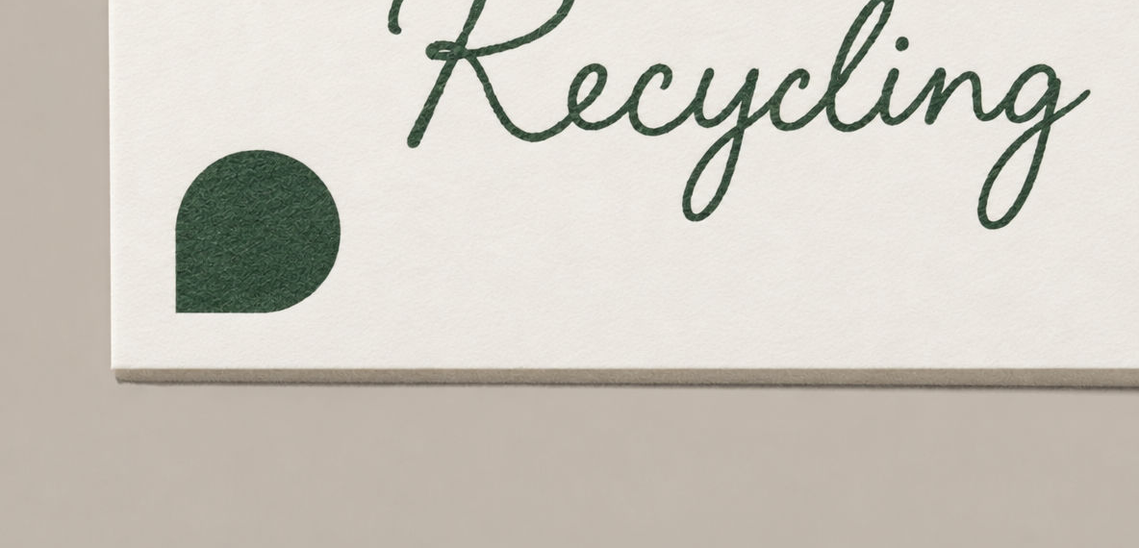 Bild Ecke eines matten Recyclingpapiers in nat�rlichem, leicht warmem Wei� mit dem Schriftzug „Recycling“