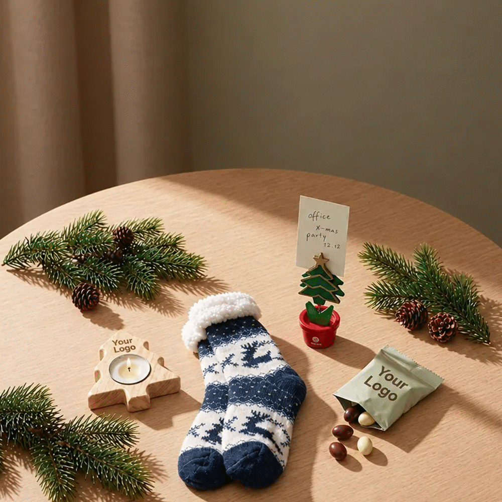 Bild Tischkalender, Tasse und Weihnachtsdeko mit Logo