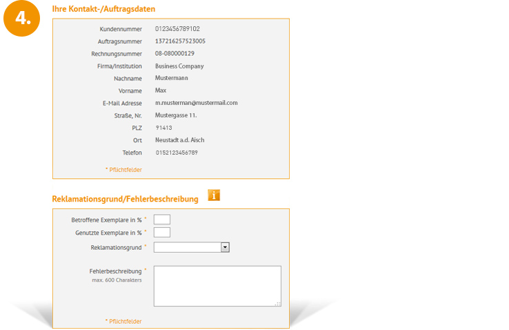 Reklamation ausfüllen und senden