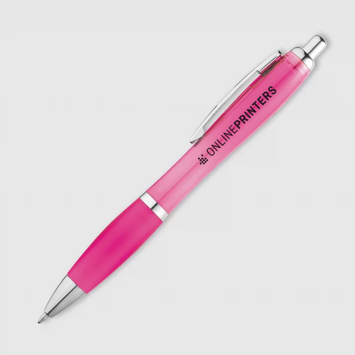 100 Kugelschreiber Werbeartikel bedrucken - Logo einfach hochladen - Modell: Beanana - Farbe: Pink