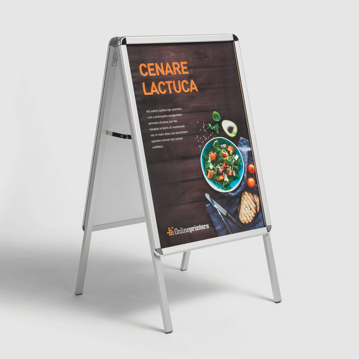Kundenstopper Standard inkl. Druck | DIN A1 | Druck für Vorder- & Rückseite inklusive | 500 g/m² PVC Plane matt | Plakataufsteller