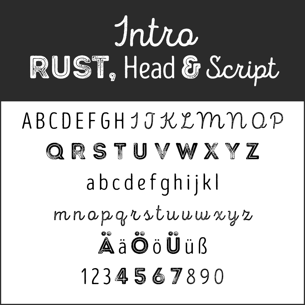 Vintage Fonts - 50er Jahre - Intro Rust, Head und Script