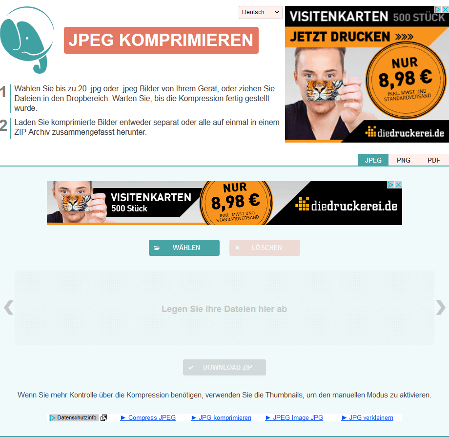 Bilddateien mit compressjpeg.com ordentlich abspecken lassen