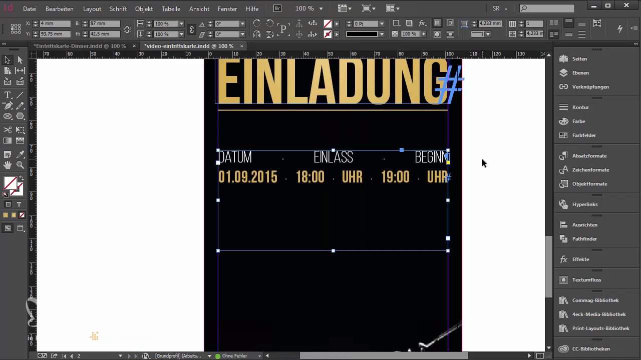 InDesign-Tutorial: Eintrittskarte mit Schwarzlichtfarbe - Verborgene Zeichen