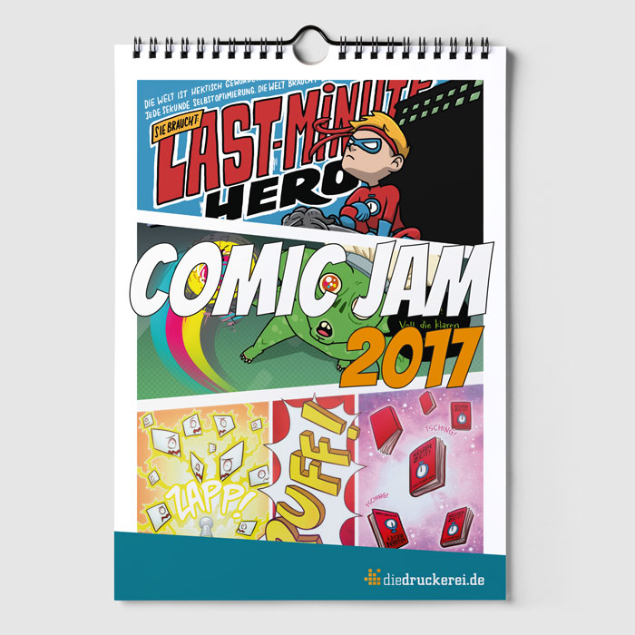 Comic Jam Kalender im Format A4 mit schwarzer Spiralbindung