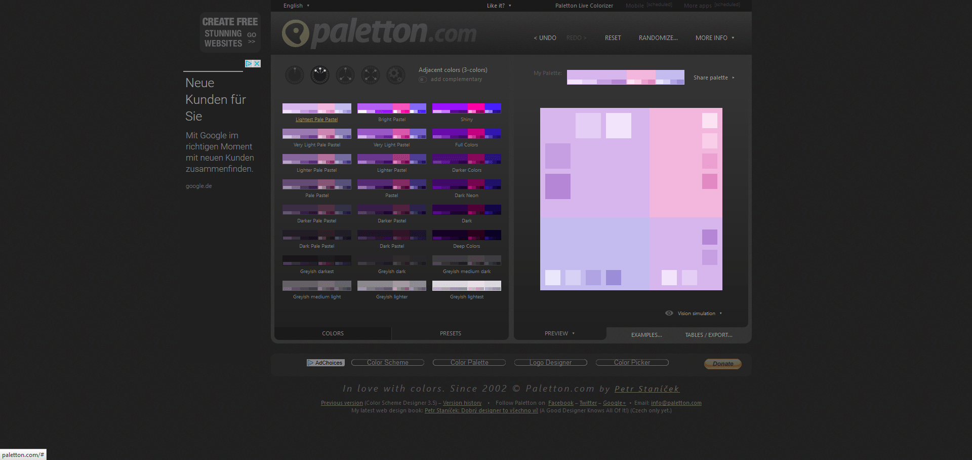 Farbkombination mit Paletton.com - Preset-Auswahl