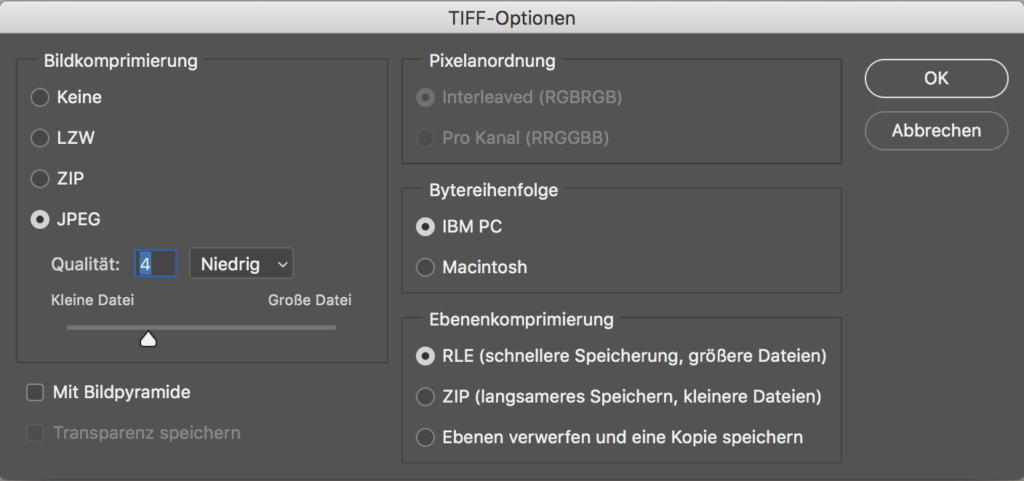 Eine zu starke Komprimierung mit sichtbaren Artefakten ist auch beim TIFF möglich.