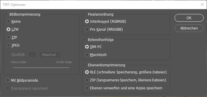 TIFF-Speicheroptionen