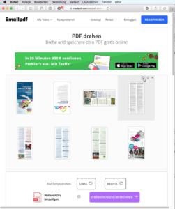 Ähnliche Möglichkeiten bietet smallpdf.com. Beide Onlinedienste sind daher unser Tipp, wenn es um das schnelle Drehen von PDF-Dateien und -Seiten geht
