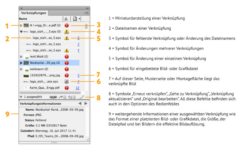 InDesign Verknüpfungen aktualisieren, Bilder einbetten & Tricks