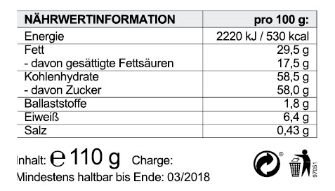 Nährwertinformationen für Adventskalender