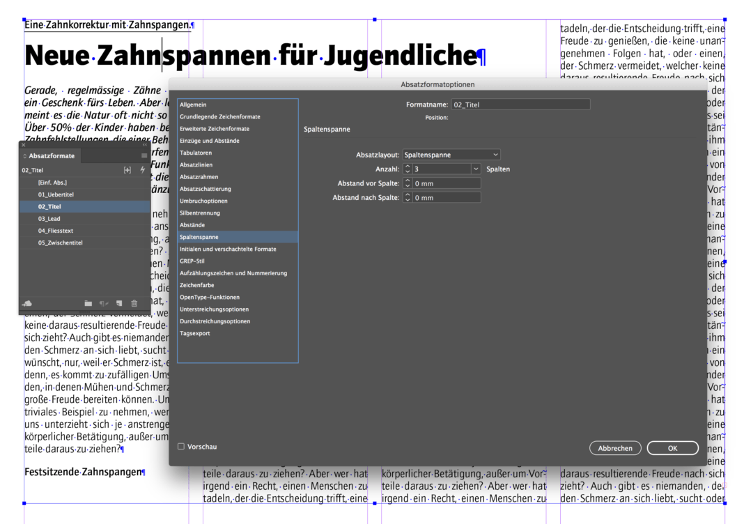 InDesign: Spaltenspanne für gute Satztechnik anwenden