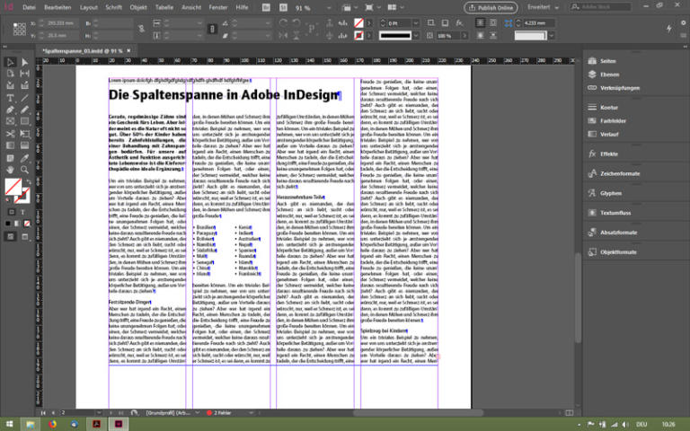 InDesign: Spaltenspanne für gute Satztechnik anwenden
