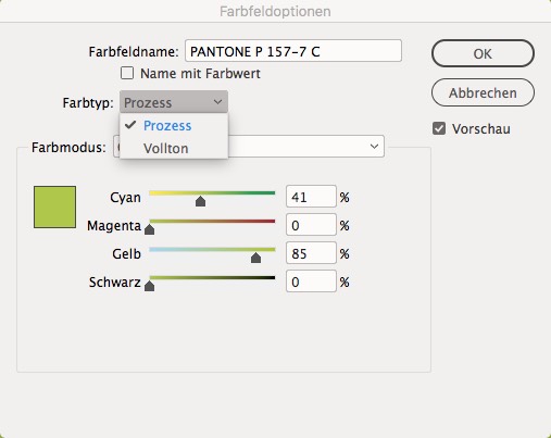 Das Konvertieren der Farbe erfolgt über das Ändern des Farbtyps