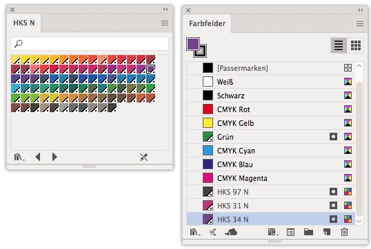 Die HKS-Farben in Illustrator sind wie am Symbol zu erkennen globale Sonderfarben