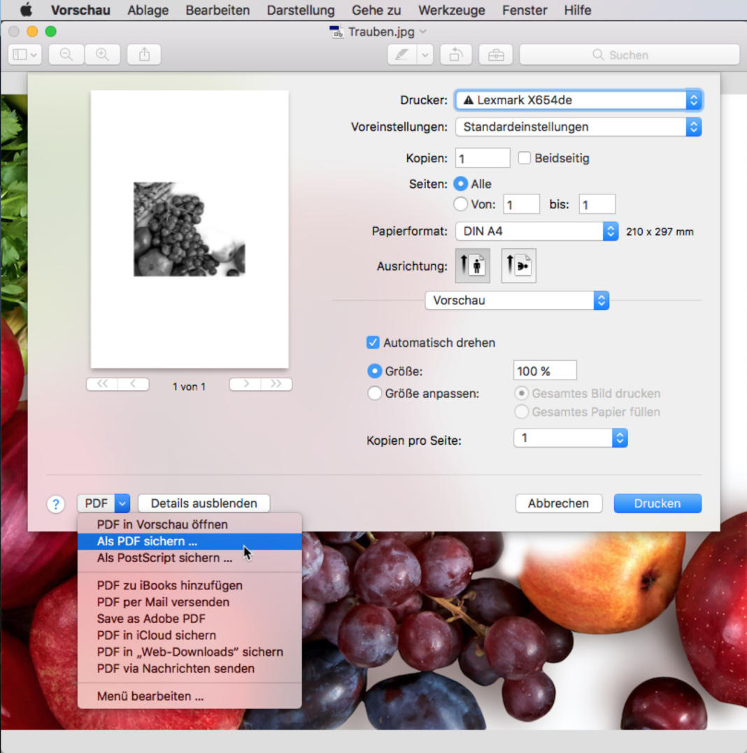 Bilder als pdf speichern von TIFF bis JPG » zB in Adobe