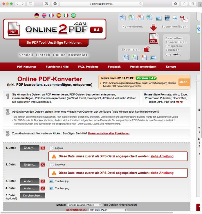 Bilder als pdf speichern von TIFF bis JPG » zB in Adobe Photoshop