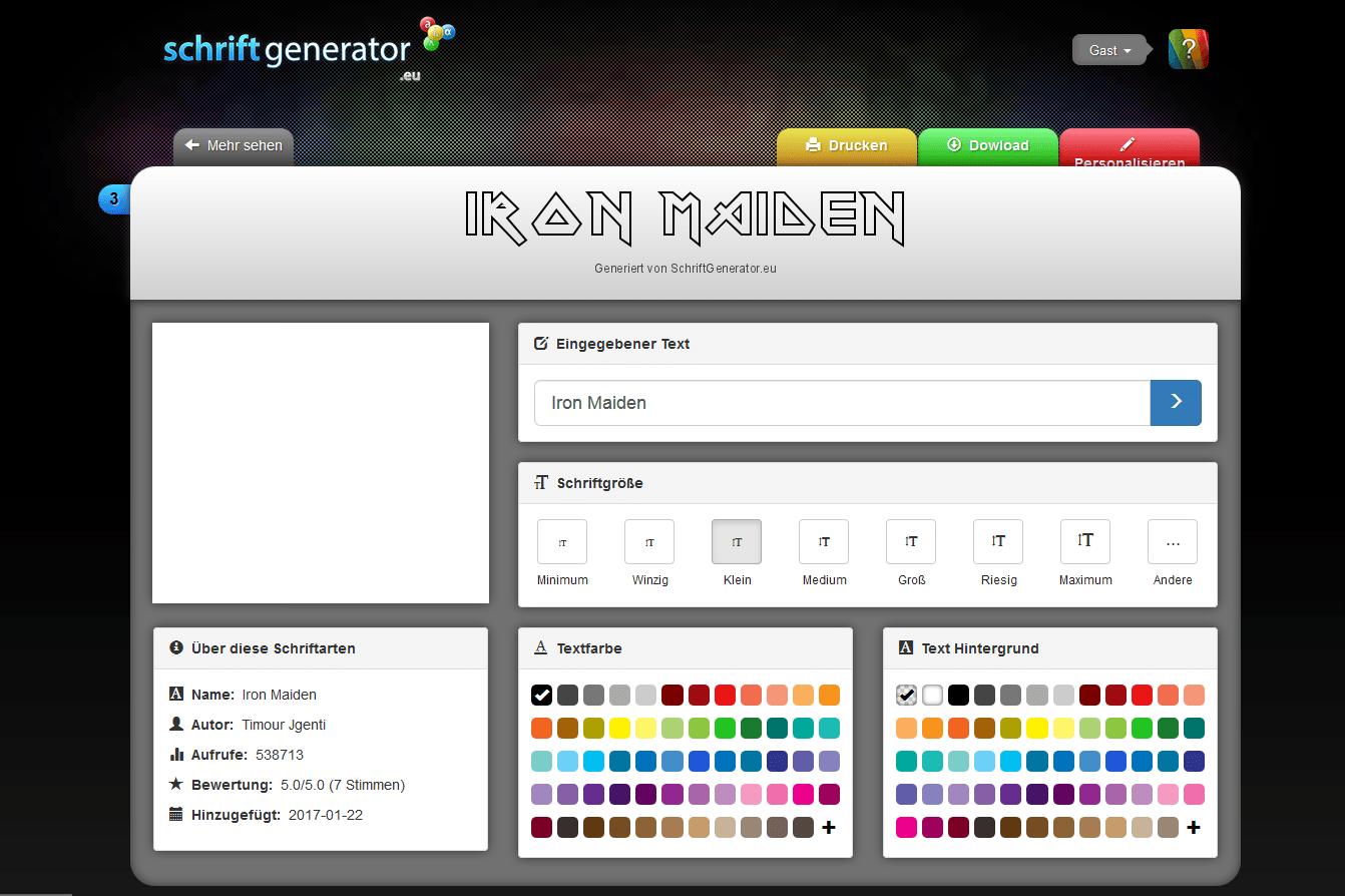 Iron-Maiden-Schrift im Textgenerator