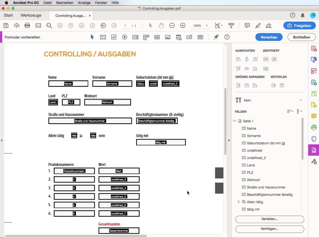 PDF-Formular erstellen - automatische Erkennung von Feldern